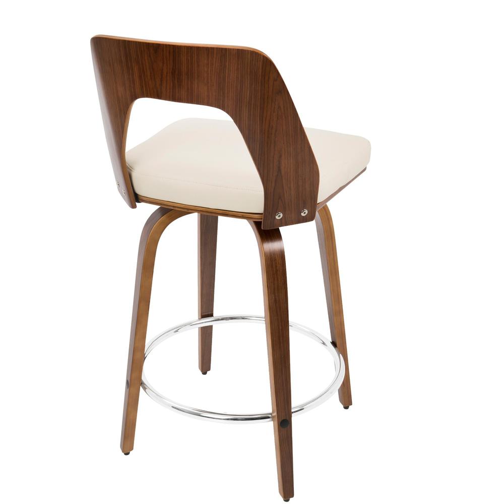 Trilogy Mid-Century Modern Counter Stool in Walnut and Cream Faux Leather - Set of 2. Picture 5