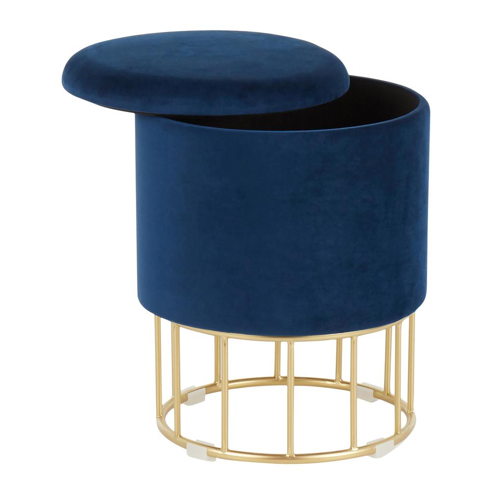 Canary Contemporary/Glam Ottoman in Gold Metal and Blue Velvet. Picture 2