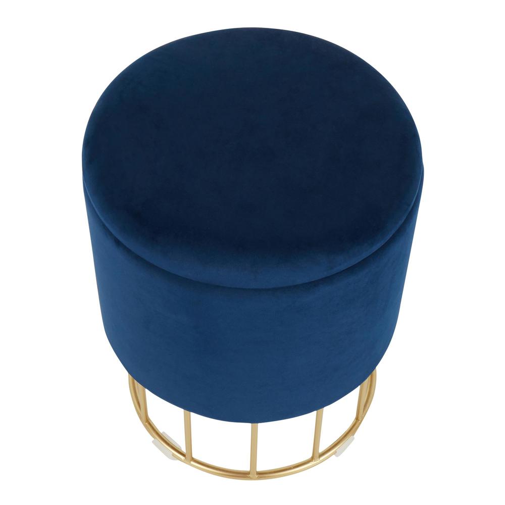 Canary Contemporary/Glam Ottoman in Gold Metal and Blue Velvet. Picture 3