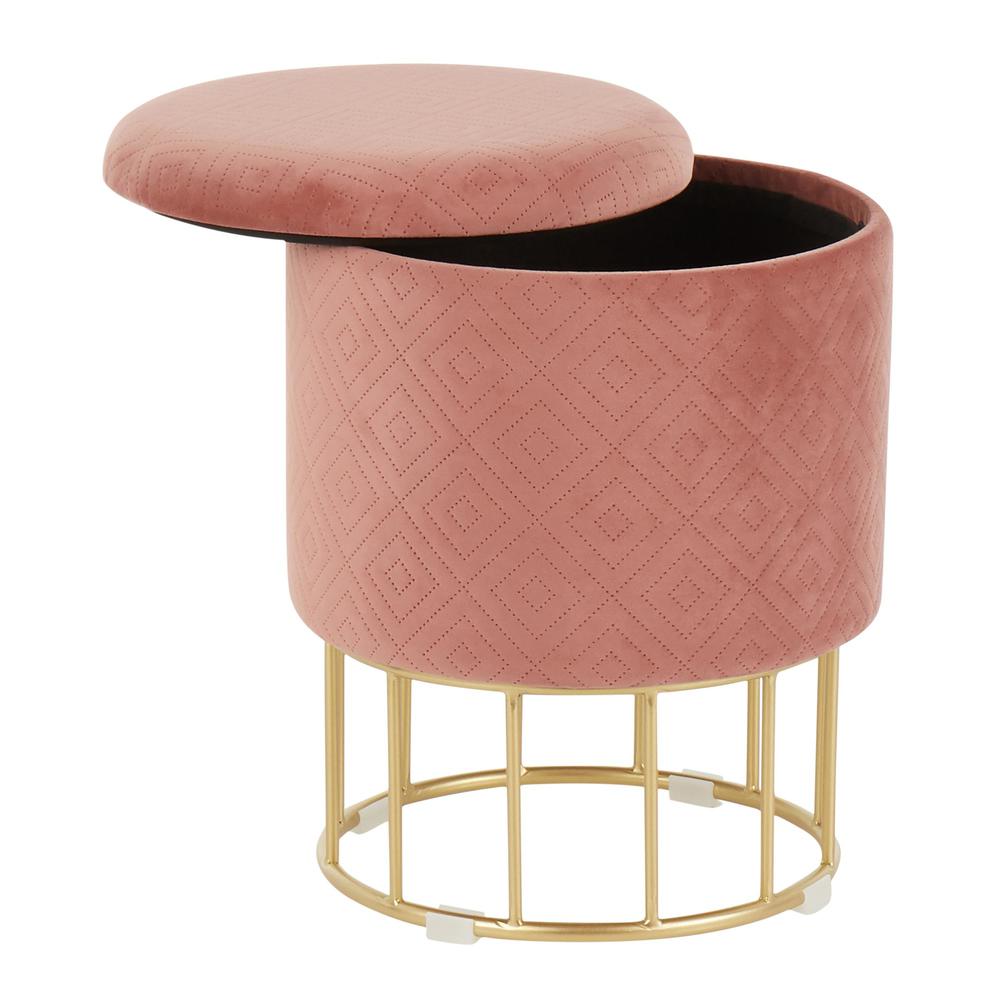 Canary Contemporary/Glam Ottoman in Gold Metal and Pink Velvet. Picture 2