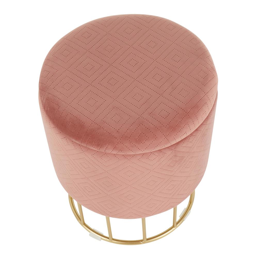 Canary Contemporary/Glam Ottoman in Gold Metal and Pink Velvet. Picture 3