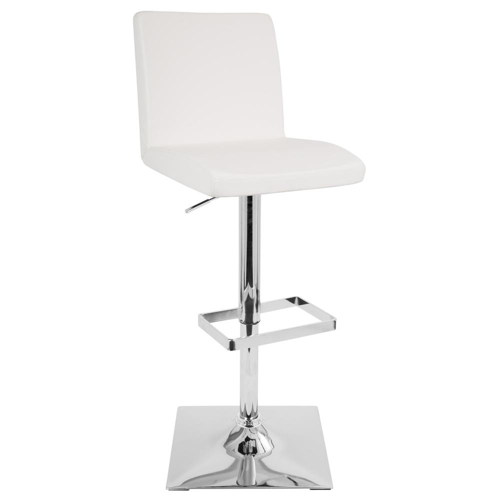 Captain Contemporary Adjustable Barstool with Swivel in White Faux Leather. Picture 1