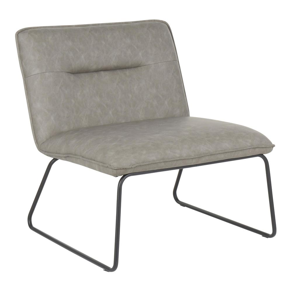 Casper Industrial Accent Chair in Black Metal and Grey Faux Leather. Picture 1