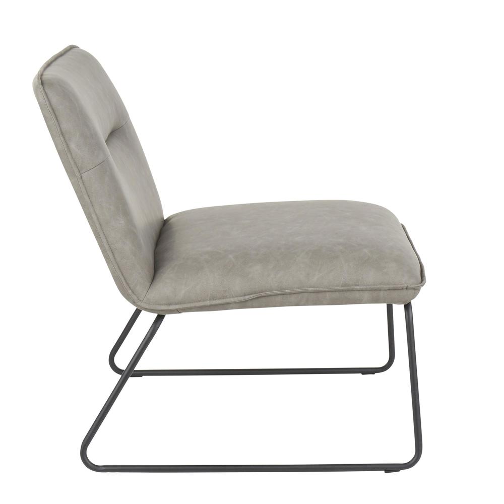 Casper Industrial Accent Chair in Black Metal and Grey Faux Leather. Picture 2