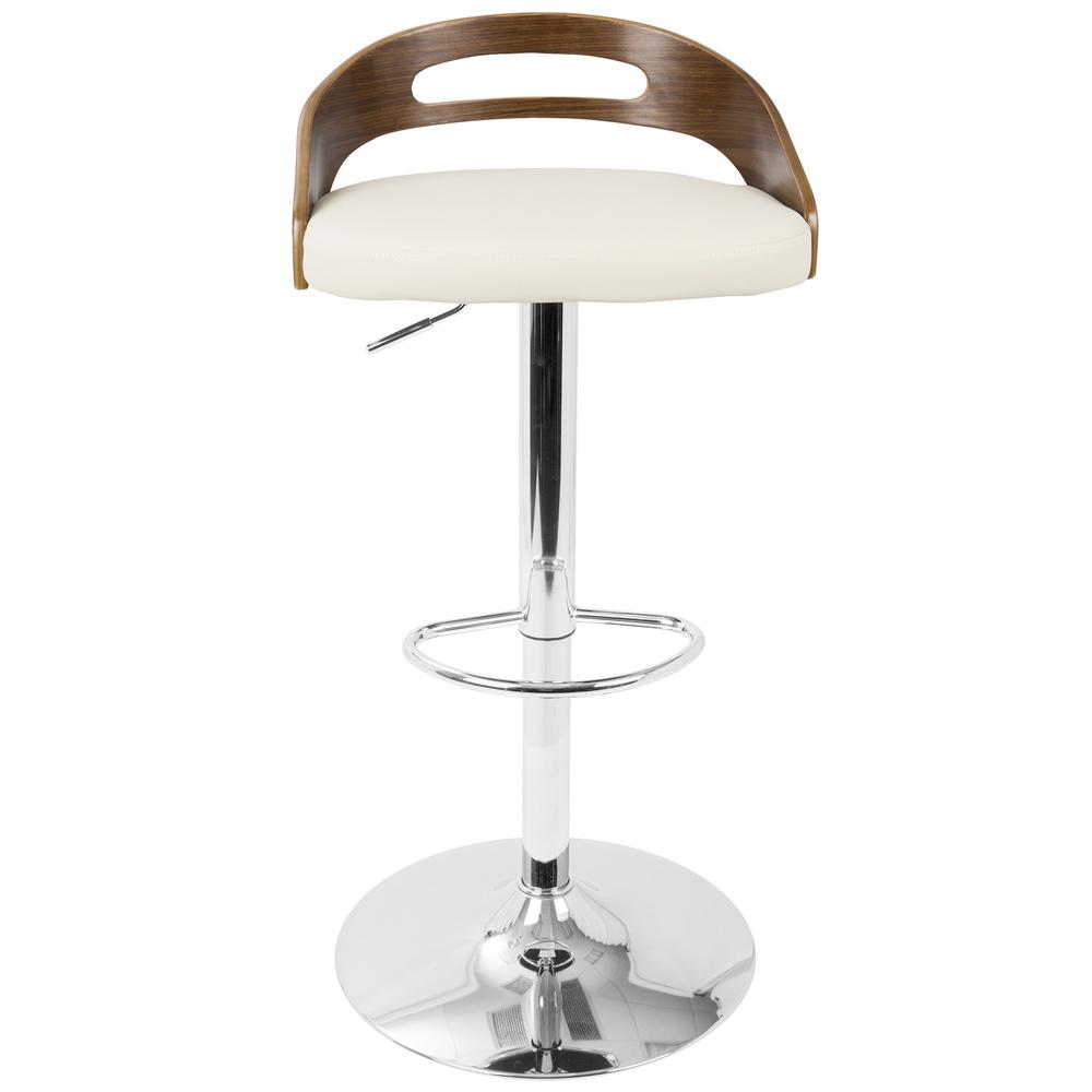 Cassis Mid-Century Modern Adjustable Barstool with Swivel in Walnut And Cream Faux Leather. Picture 5