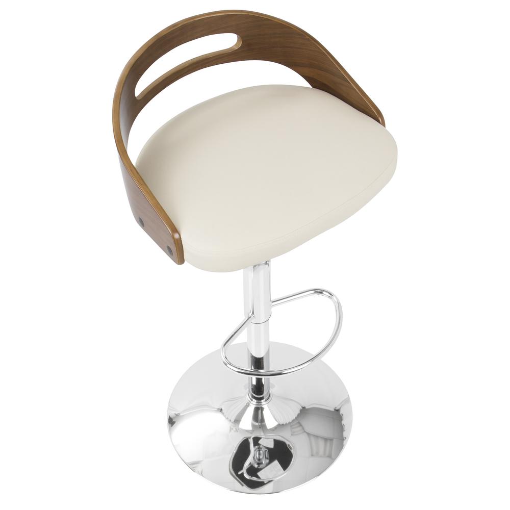 Cassis Mid-Century Modern Adjustable Barstool with Swivel in Walnut And Cream Faux Leather. Picture 7