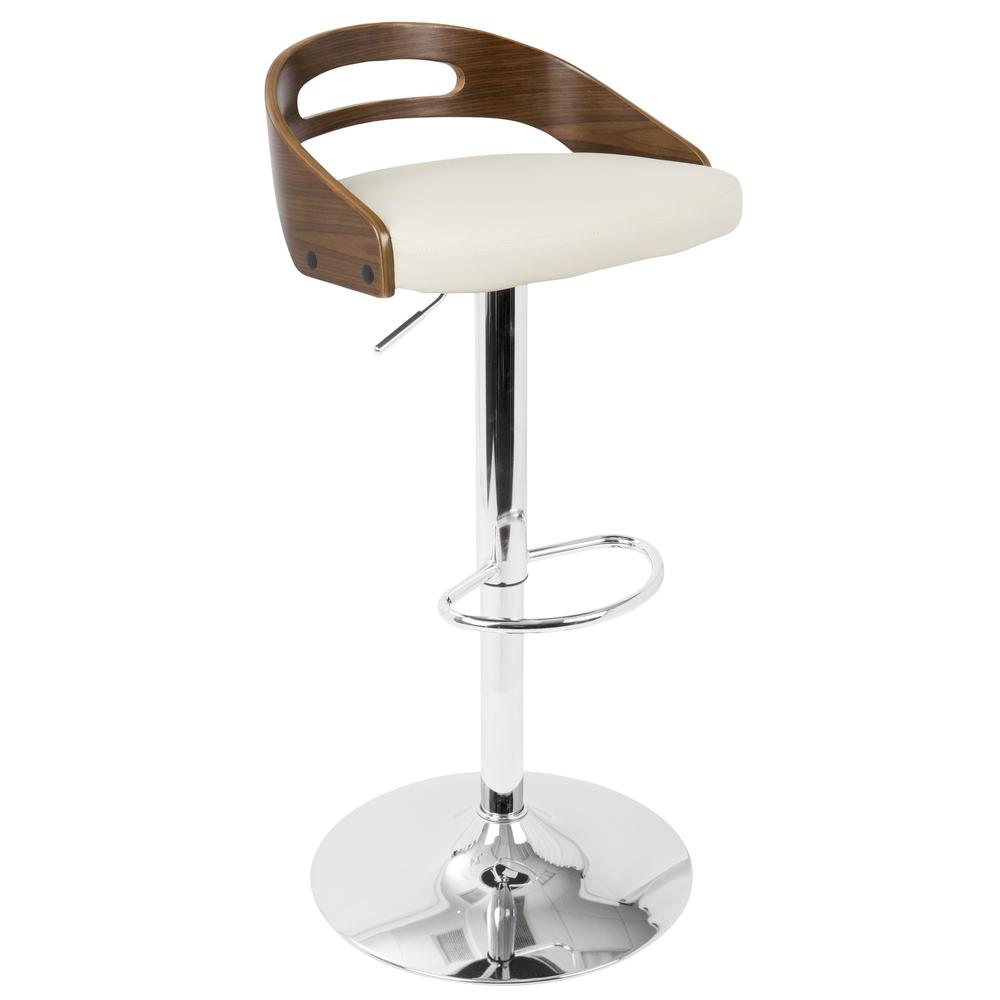 Cassis Mid-Century Modern Adjustable Barstool with Swivel in Walnut And Cream Faux Leather. Picture 1