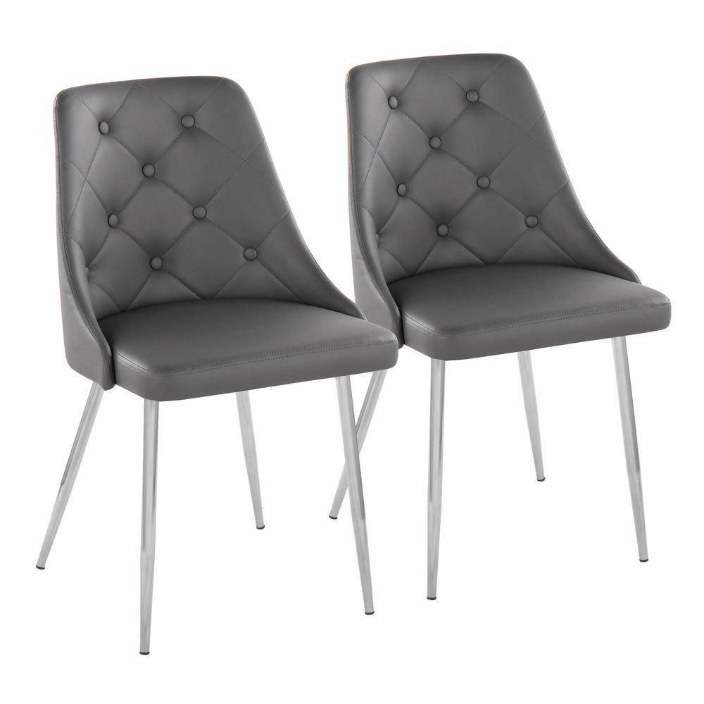 Chrome Metal, Grey PU Marche Chair - Set of 2. Picture 1