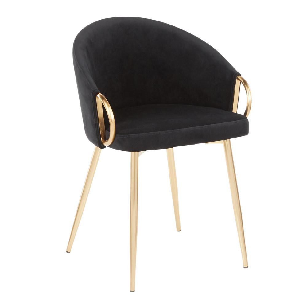 Claire Contemporary/Glam Chair in Gold Metal and Black Velvet. Picture 1