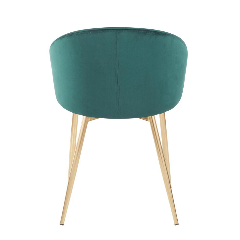 Claire Contemporary/Glam Chair in Gold Metal and Emerald Green Velvet - Set of 2. Picture 4