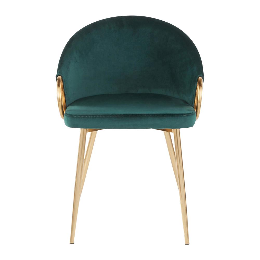 Claire Contemporary/Glam Chair in Gold Metal and Emerald Green Velvet - Set of 2. Picture 5