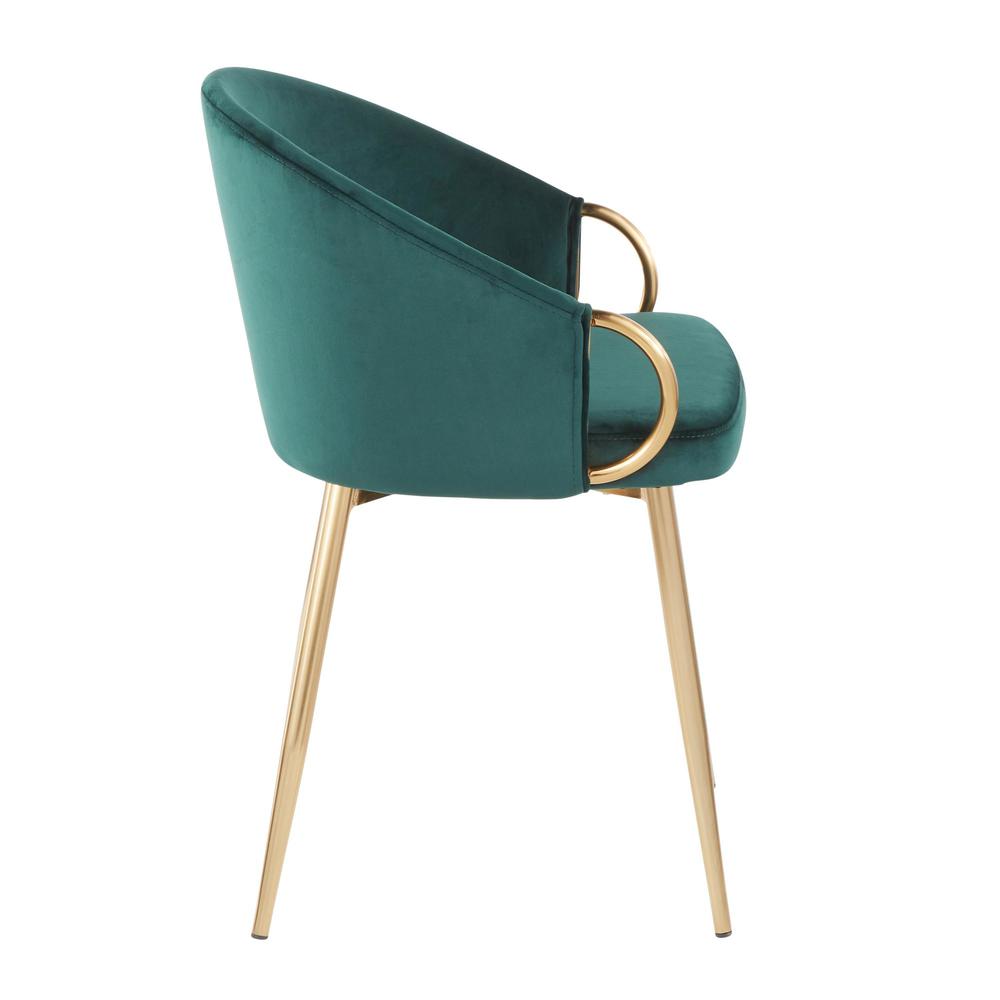 Claire Contemporary/Glam Chair in Gold Metal and Emerald Green Velvet - Set of 2. Picture 2