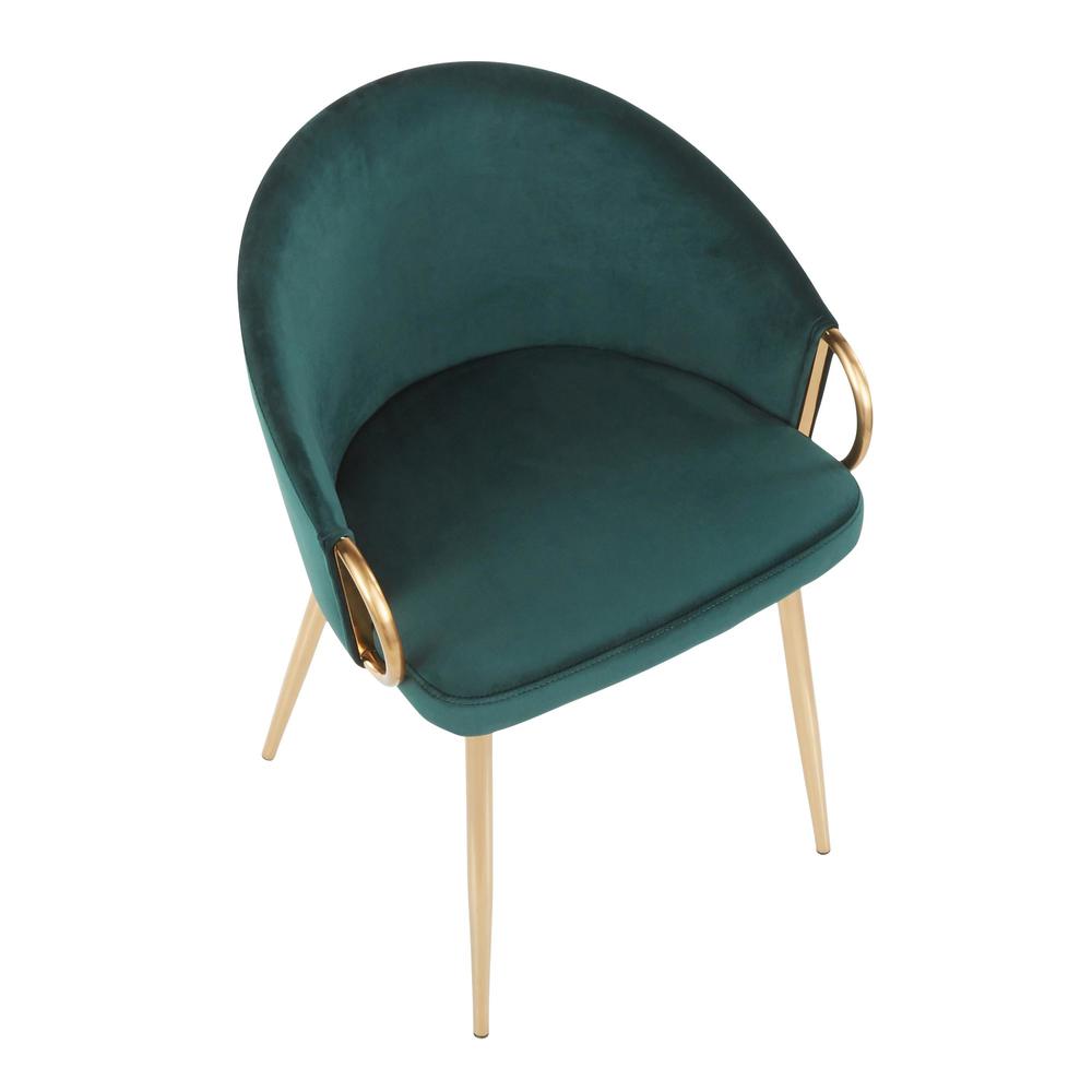 Claire Contemporary/Glam Chair in Gold Metal and Emerald Green Velvet - Set of 2. Picture 6