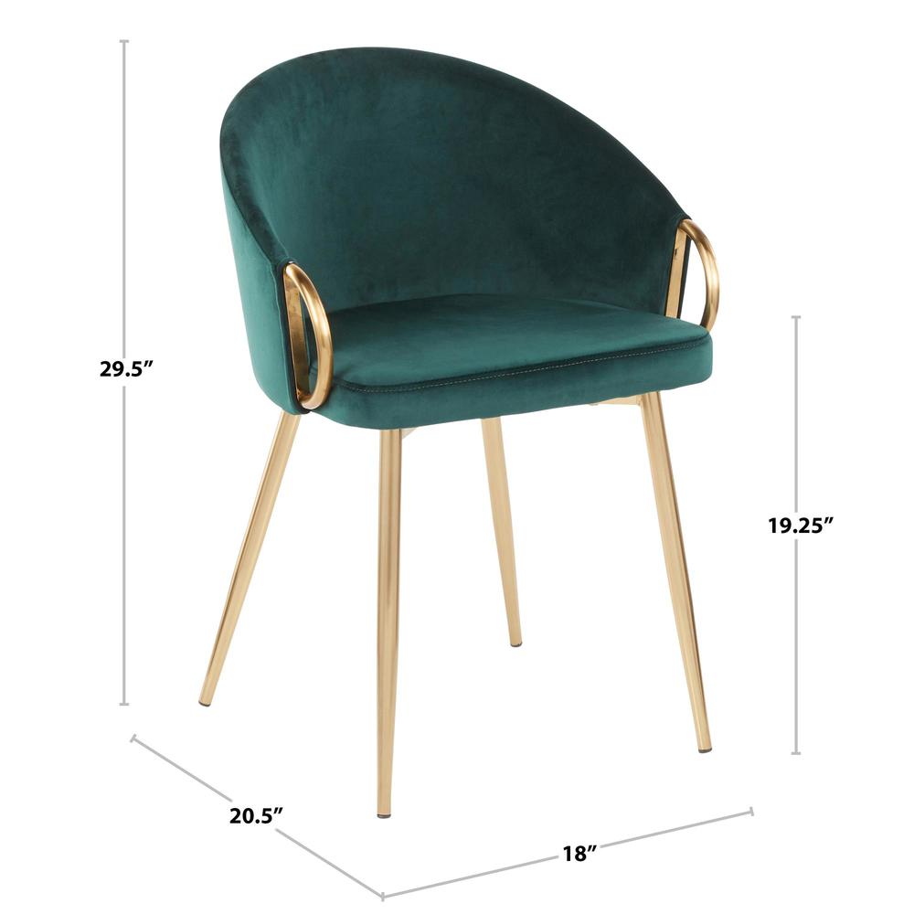 Claire Contemporary/Glam Chair in Gold Metal and Emerald Green Velvet - Set of 2. Picture 7