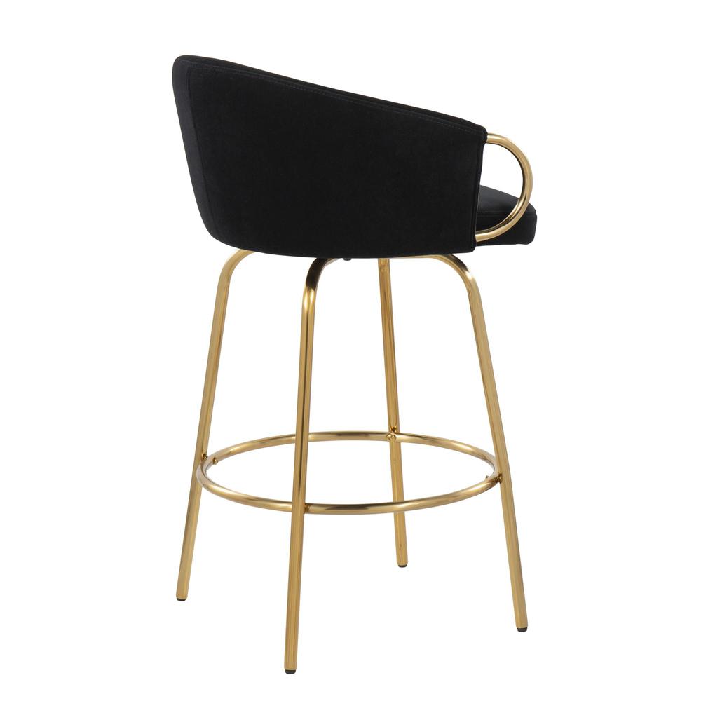 Gold Steel, Black Velvet Claire 26" Fixed Height Counter Stool - Set of 2. Picture 4