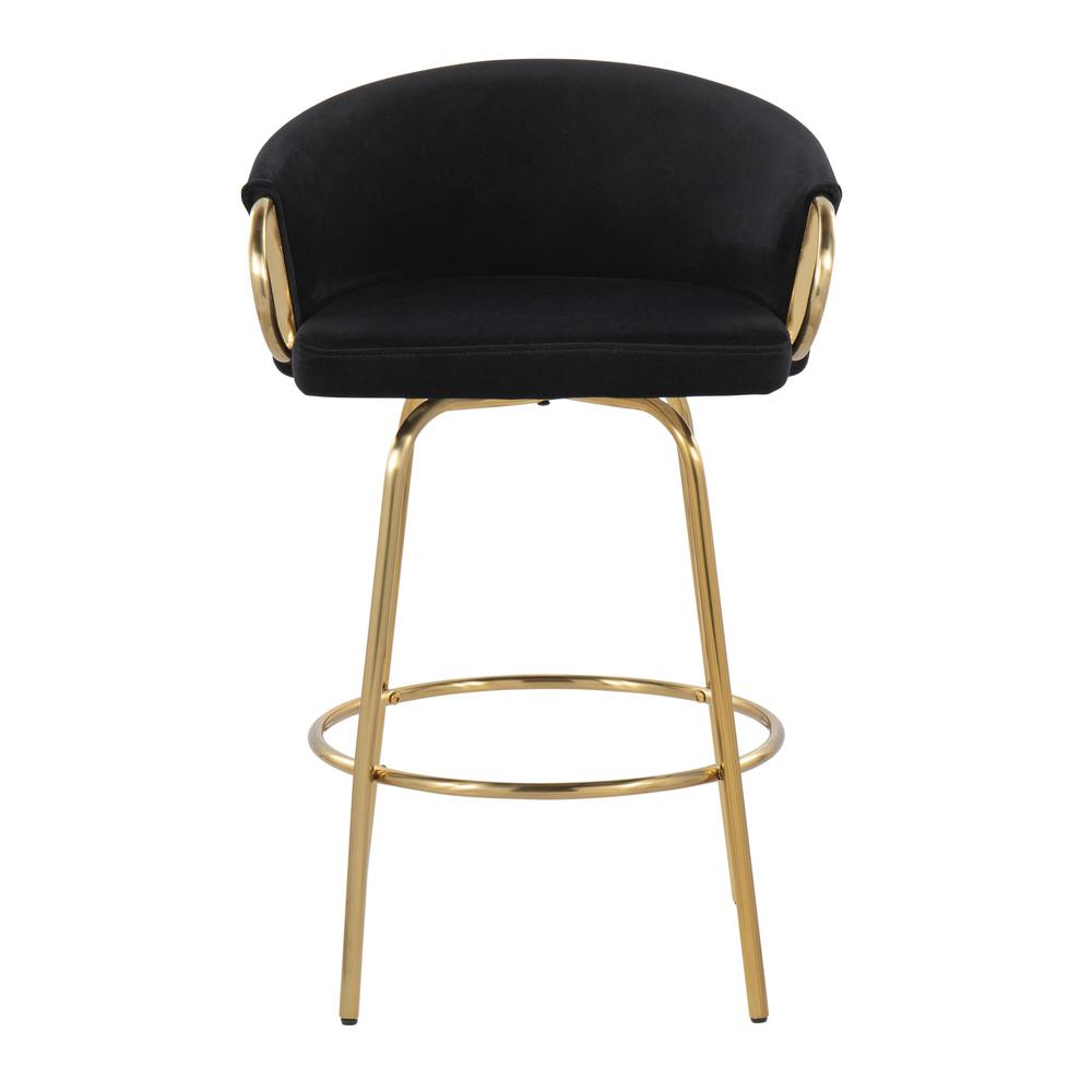 Gold Steel, Black Velvet Claire 26" Fixed Height Counter Stool - Set of 2. Picture 6