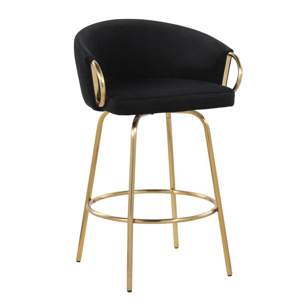 Gold Steel, Black Velvet Claire 26" Fixed Height Counter Stool - Set of 2. Picture 2