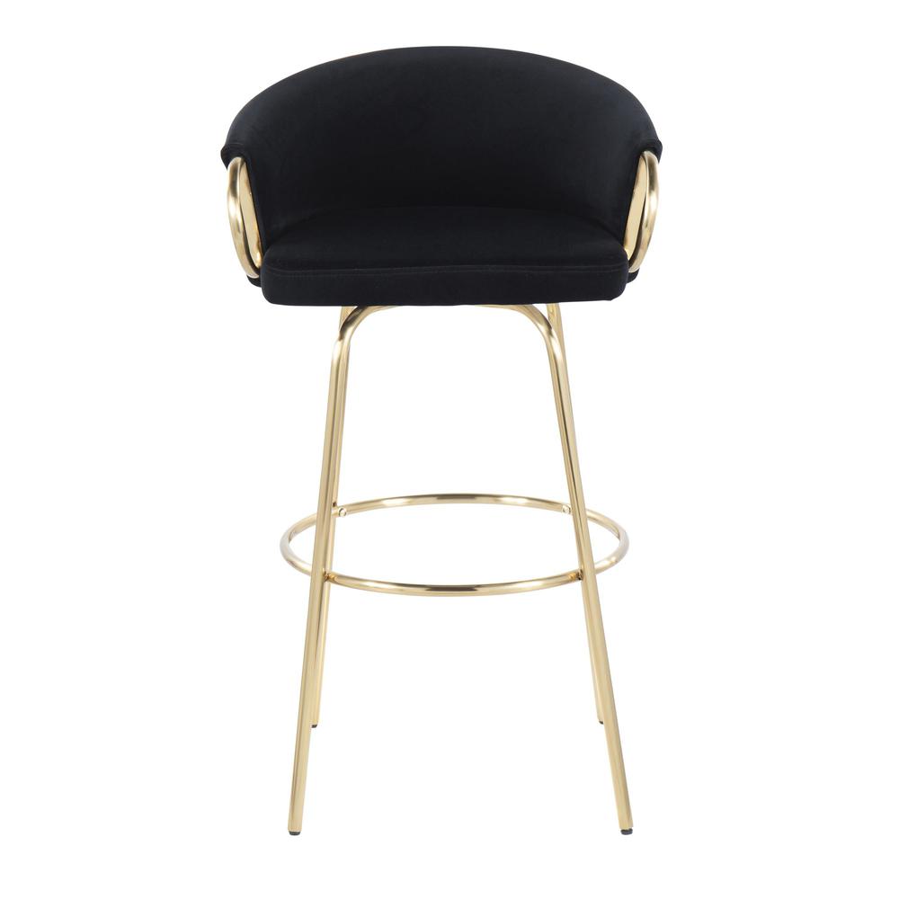 Gold Metal, Black Velvet Claire 30" Fixed Height Barstool - Set of 2. Picture 6