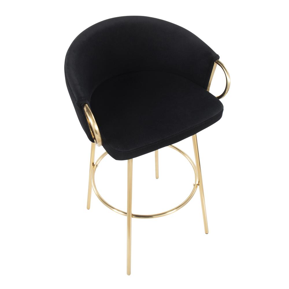 Gold Metal, Black Velvet Claire 30" Fixed Height Barstool - Set of 2. Picture 7