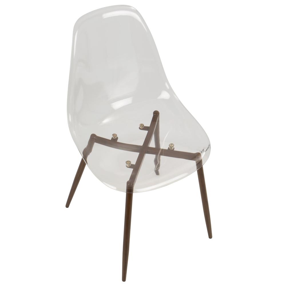Clara Mid-Century Modern Dining Chair in Walnut and Clear - Set of 2. Picture 7