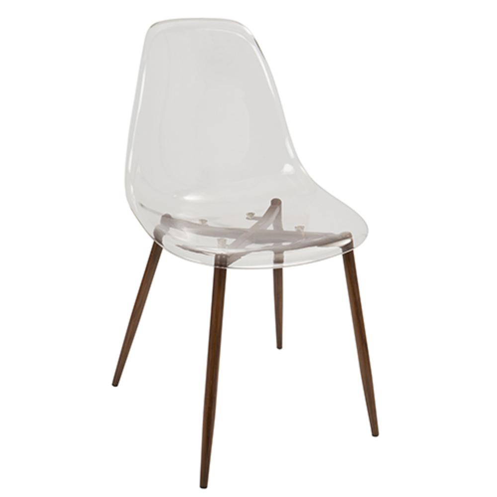 Clara Mid-Century Modern Dining Chair in Walnut and Clear - Set of 2. Picture 2