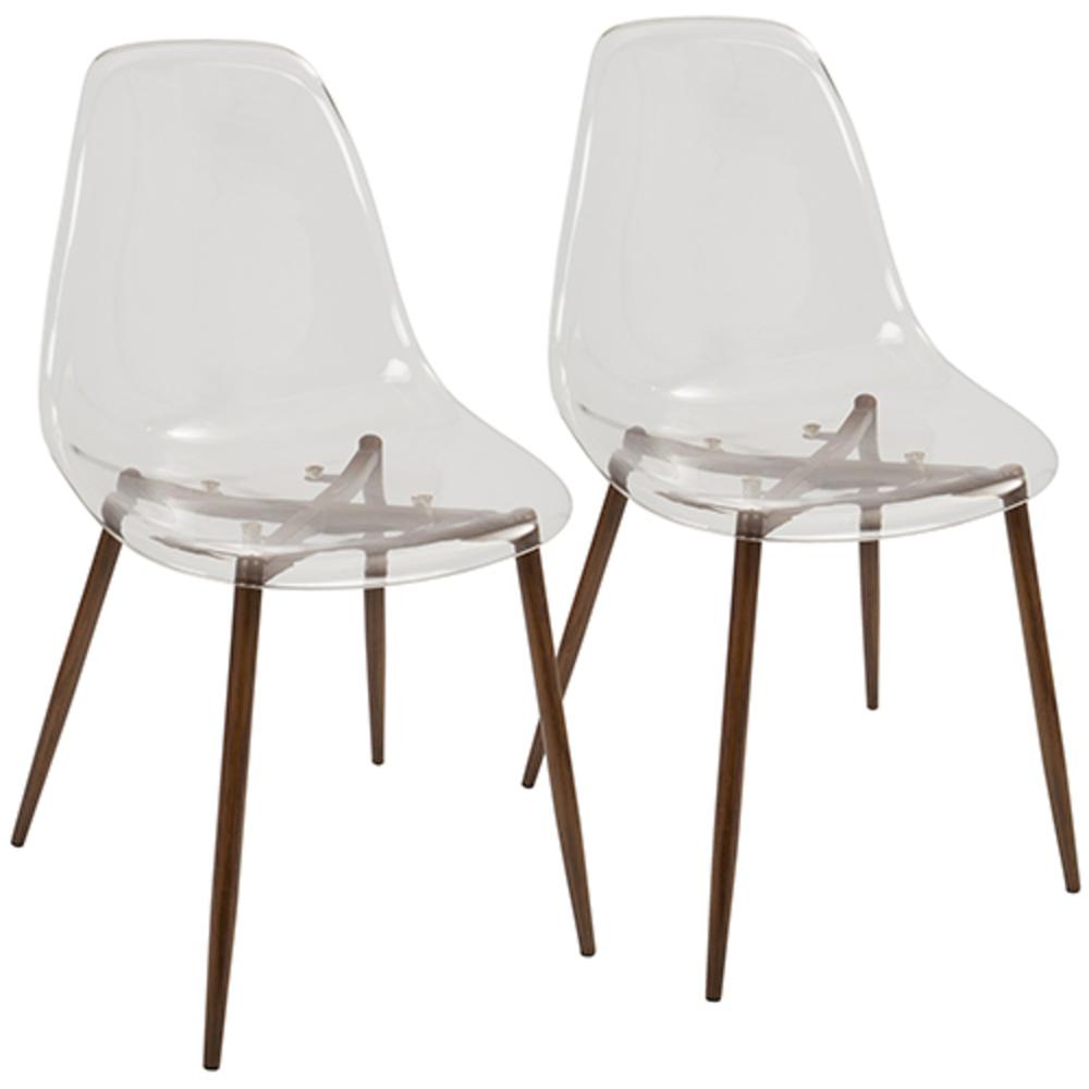 Clara Mid-Century Modern Dining Chair in Walnut and Clear - Set of 2. Picture 1