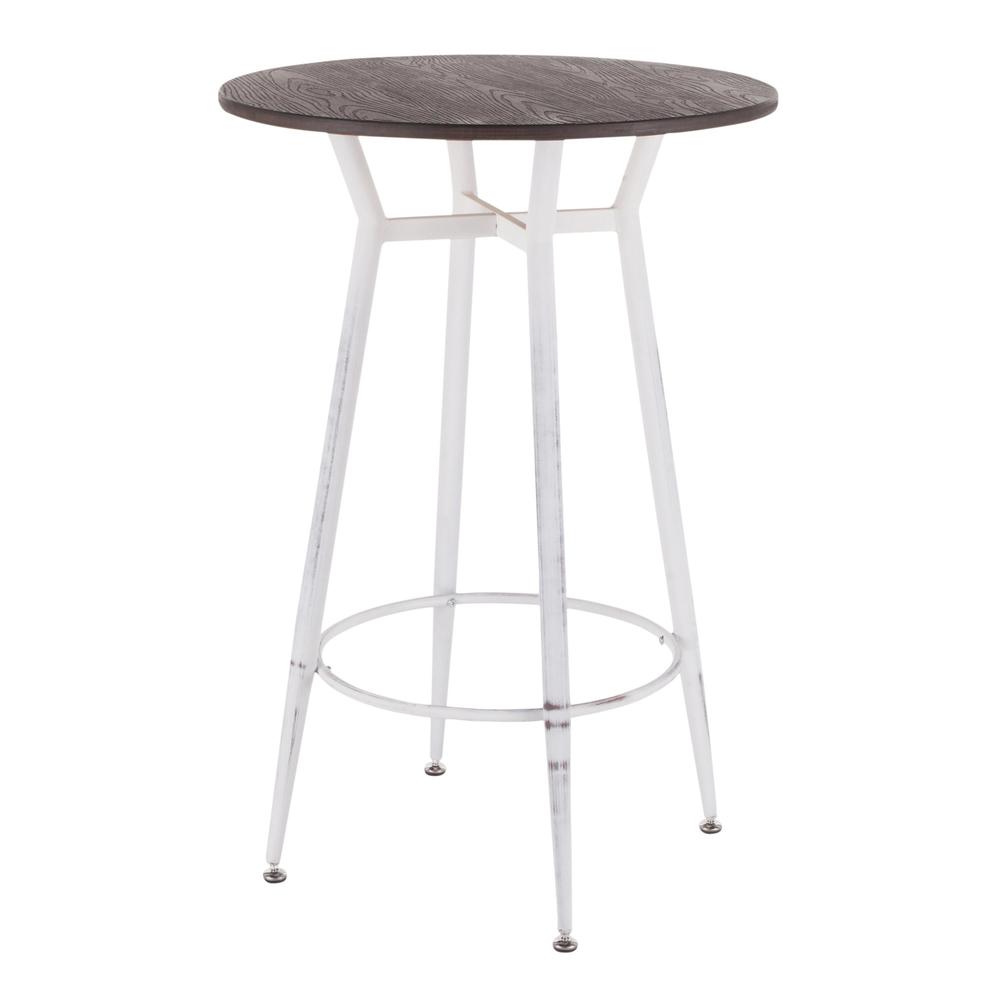 Clara Industrial Round Bar Table in Vintage White Metal with Espresso Wood-Pressed Grain Bamboo. Picture 3