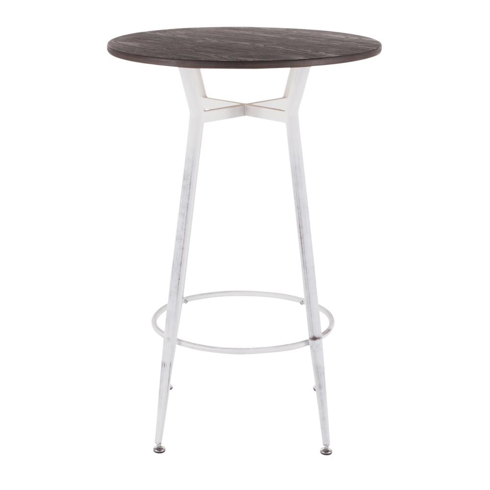 Clara Industrial Round Bar Table in Vintage White Metal with Espresso Wood-Pressed Grain Bamboo. Picture 4