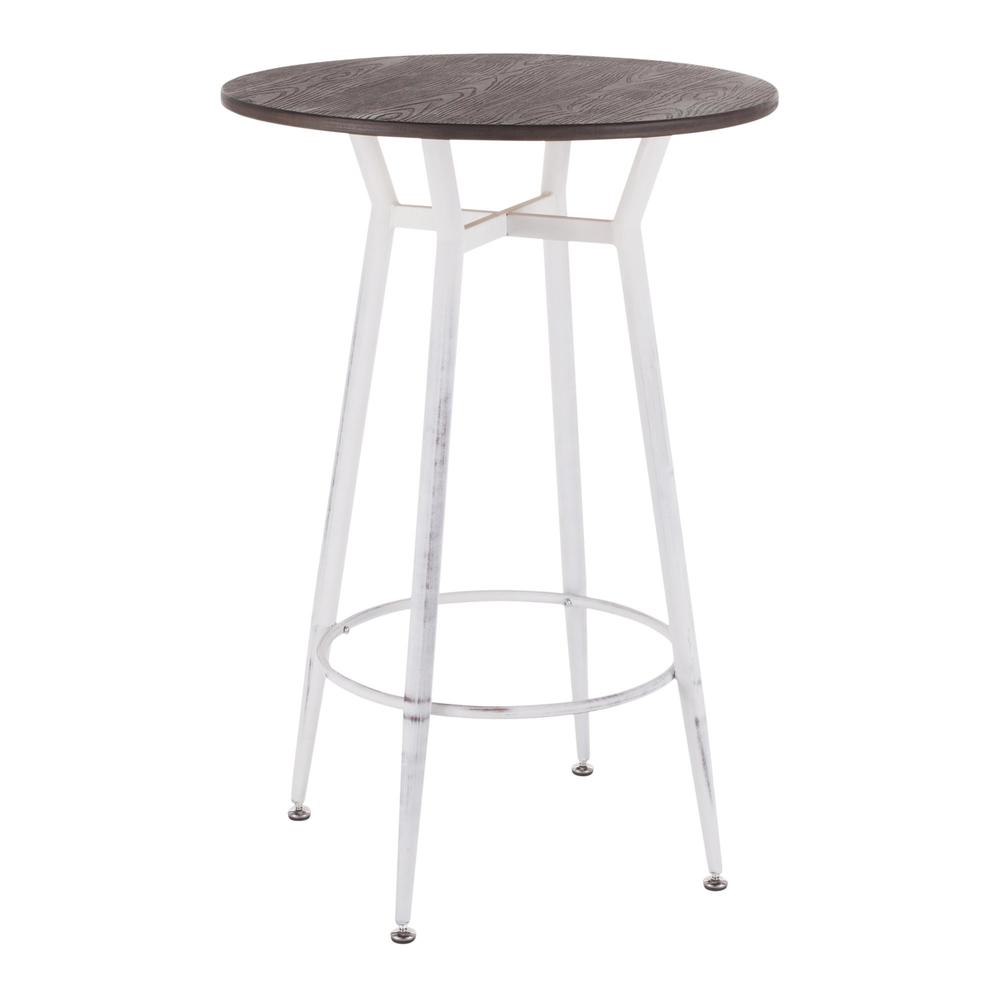 Clara Industrial Round Bar Table in Vintage White Metal with Espresso Wood-Pressed Grain Bamboo. Picture 1