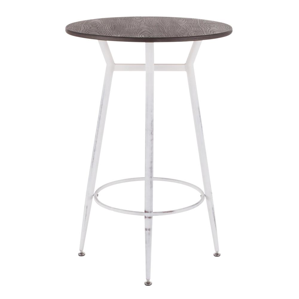 Clara Industrial Round Bar Table in Vintage White Metal with Espresso Wood-Pressed Grain Bamboo. Picture 2
