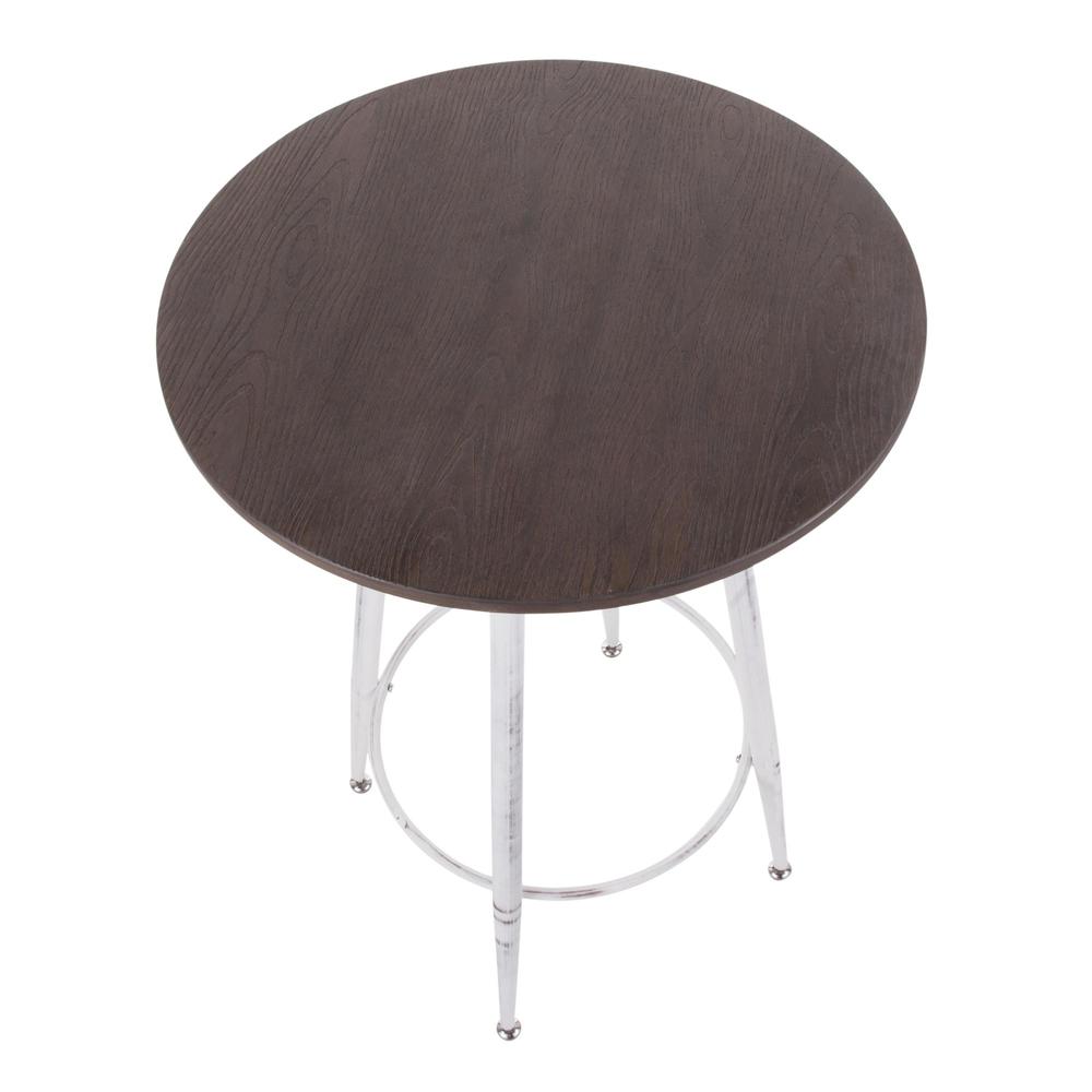 Clara Industrial Round Bar Table in Vintage White Metal with Espresso Wood-Pressed Grain Bamboo. Picture 6