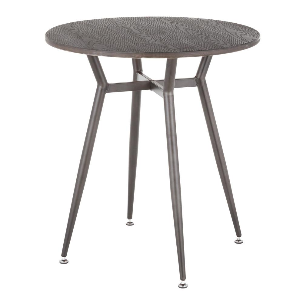 Clara Industrial Round Dinette Table in Antique Metal and Espresso Wood-Pressed Grain Bamboo. Picture 3
