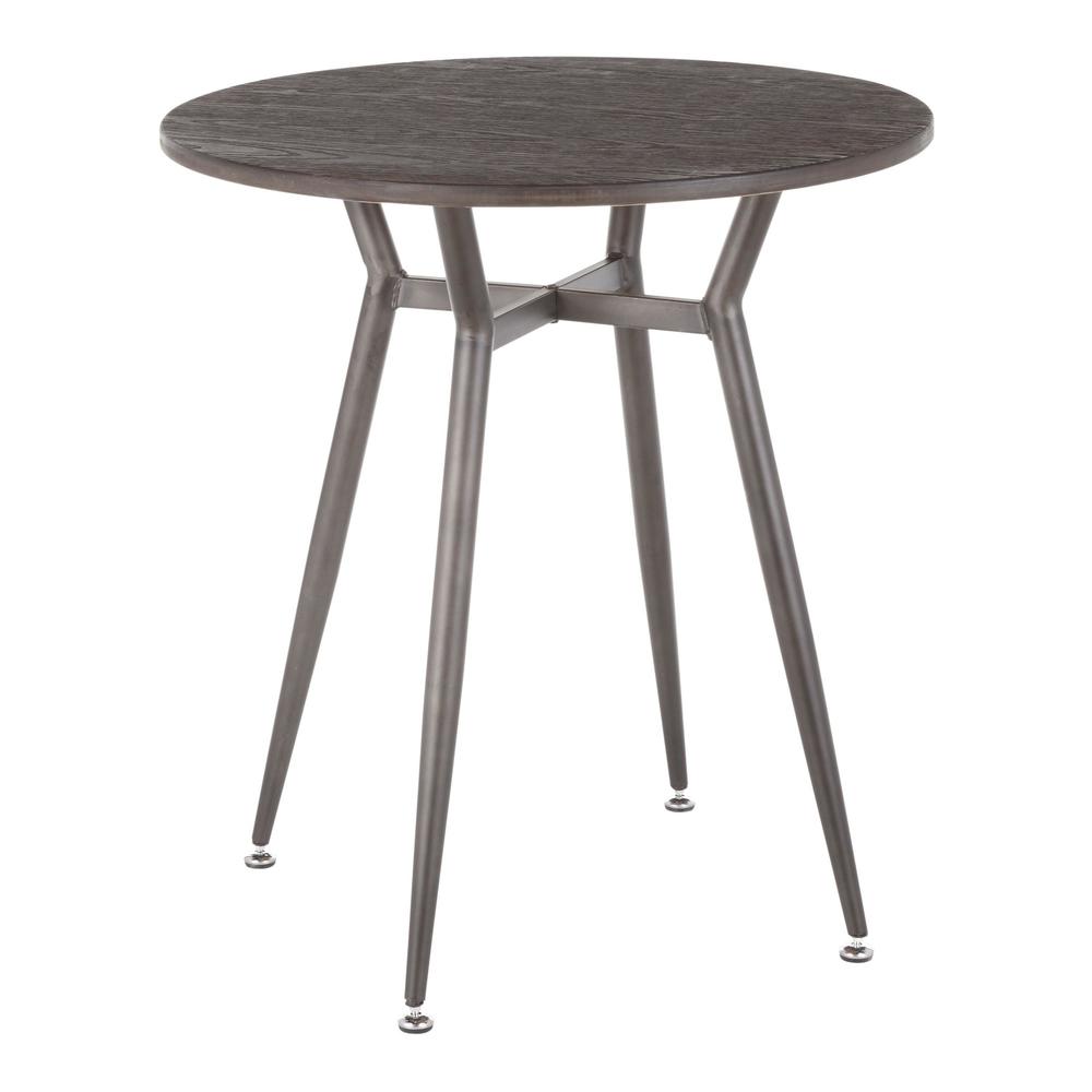Clara Industrial Round Dinette Table in Antique Metal and Espresso Wood-Pressed Grain Bamboo. Picture 1