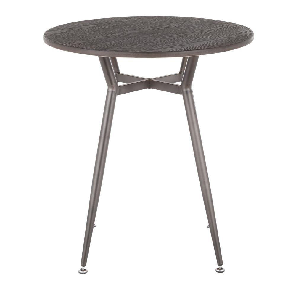 Clara Industrial Round Dinette Table in Antique Metal and Espresso Wood-Pressed Grain Bamboo. Picture 2