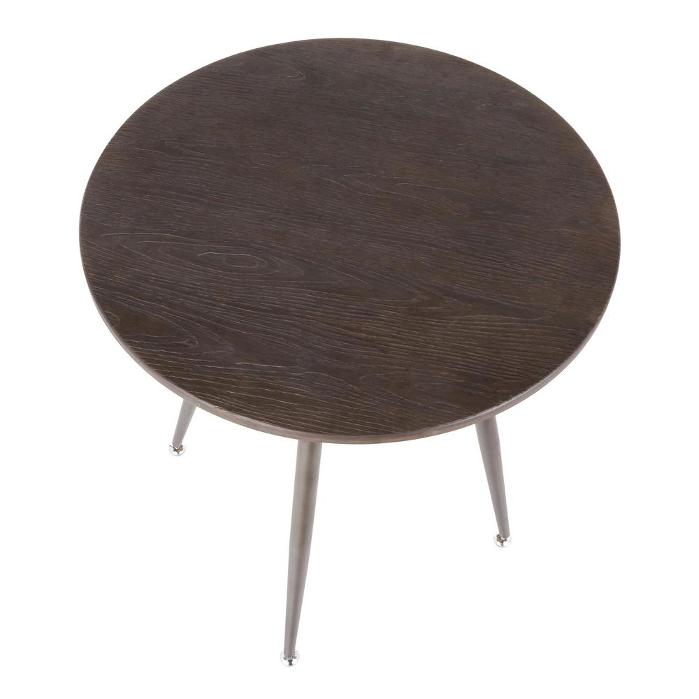 Clara Industrial Round Dinette Table in Antique Metal and Espresso Wood-Pressed Grain Bamboo. Picture 6