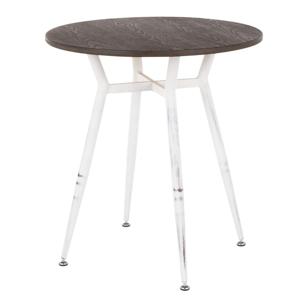 Clara Industrial Round Dinette Table in Vintage White Metal and Espresso Wood-Pressed Grain Bamboo. Picture 3