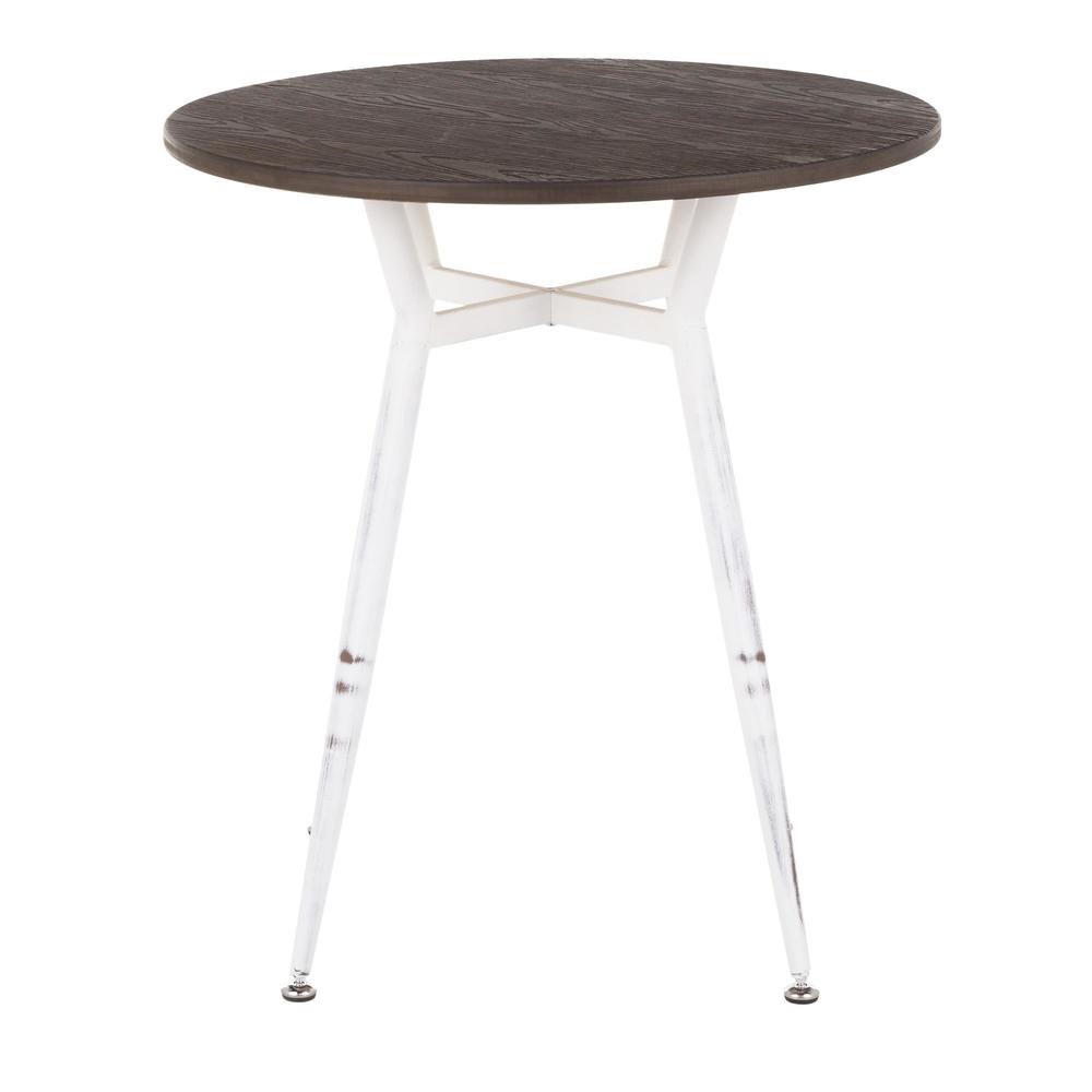Clara Industrial Round Dinette Table in Vintage White Metal and Espresso Wood-Pressed Grain Bamboo. Picture 4