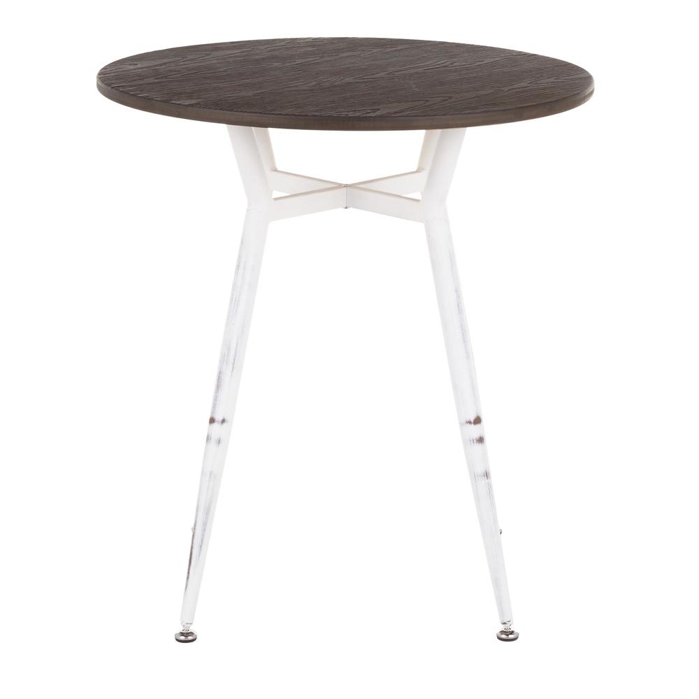 Clara Industrial Round Dinette Table in Vintage White Metal and Espresso Wood-Pressed Grain Bamboo. Picture 5
