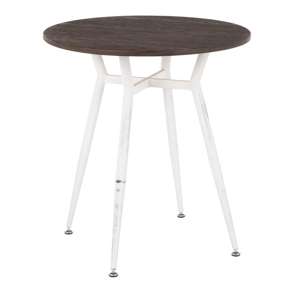 Clara Industrial Round Dinette Table in Vintage White Metal and Espresso Wood-Pressed Grain Bamboo. Picture 1