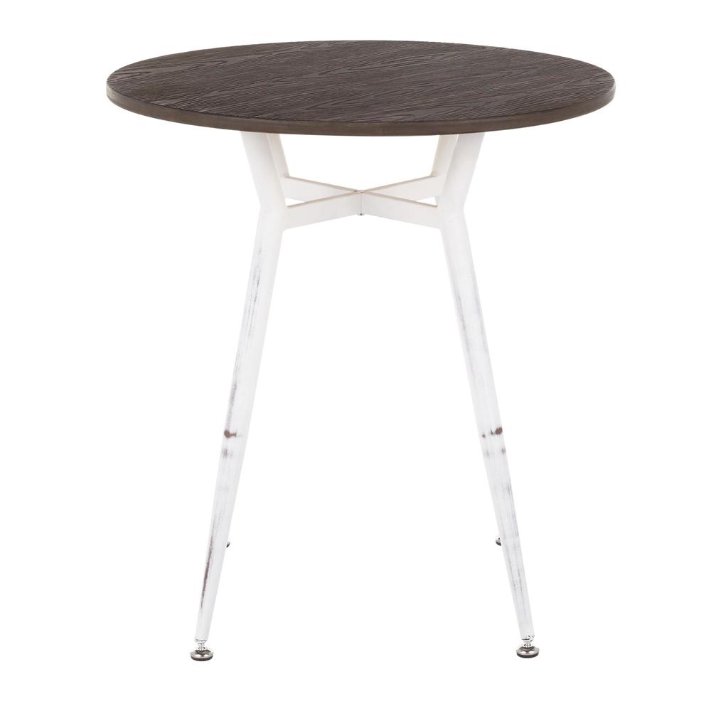 Clara Industrial Round Dinette Table in Vintage White Metal and Espresso Wood-Pressed Grain Bamboo. Picture 2