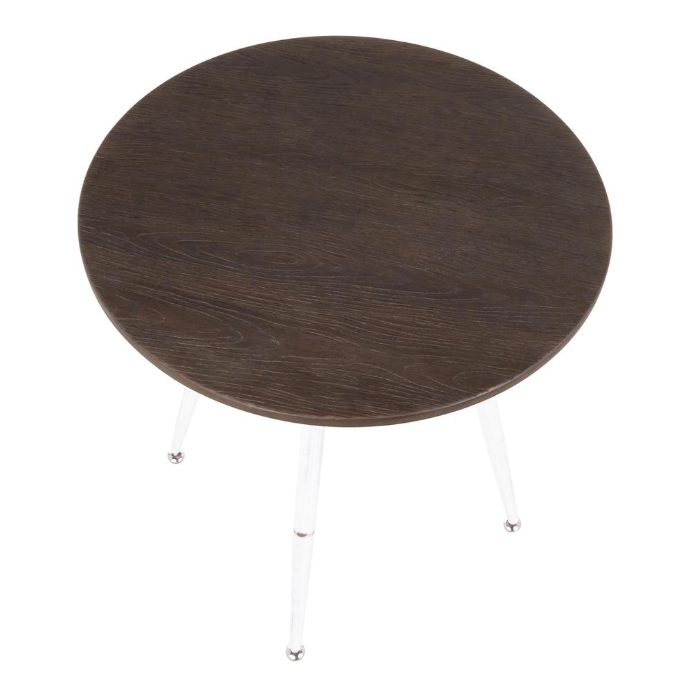 Clara Industrial Round Dinette Table in Vintage White Metal and Espresso Wood-Pressed Grain Bamboo. Picture 6