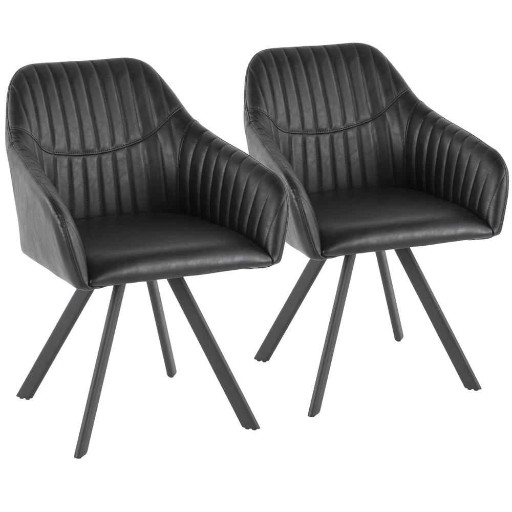 Clubhouse Contemporary Pleated Chair in Black Faux Leather - Set of 2. Picture 1