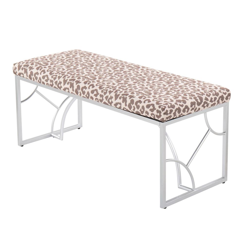Silver Metal, Beige Leopard Fabric Constellation Bench. Picture 3