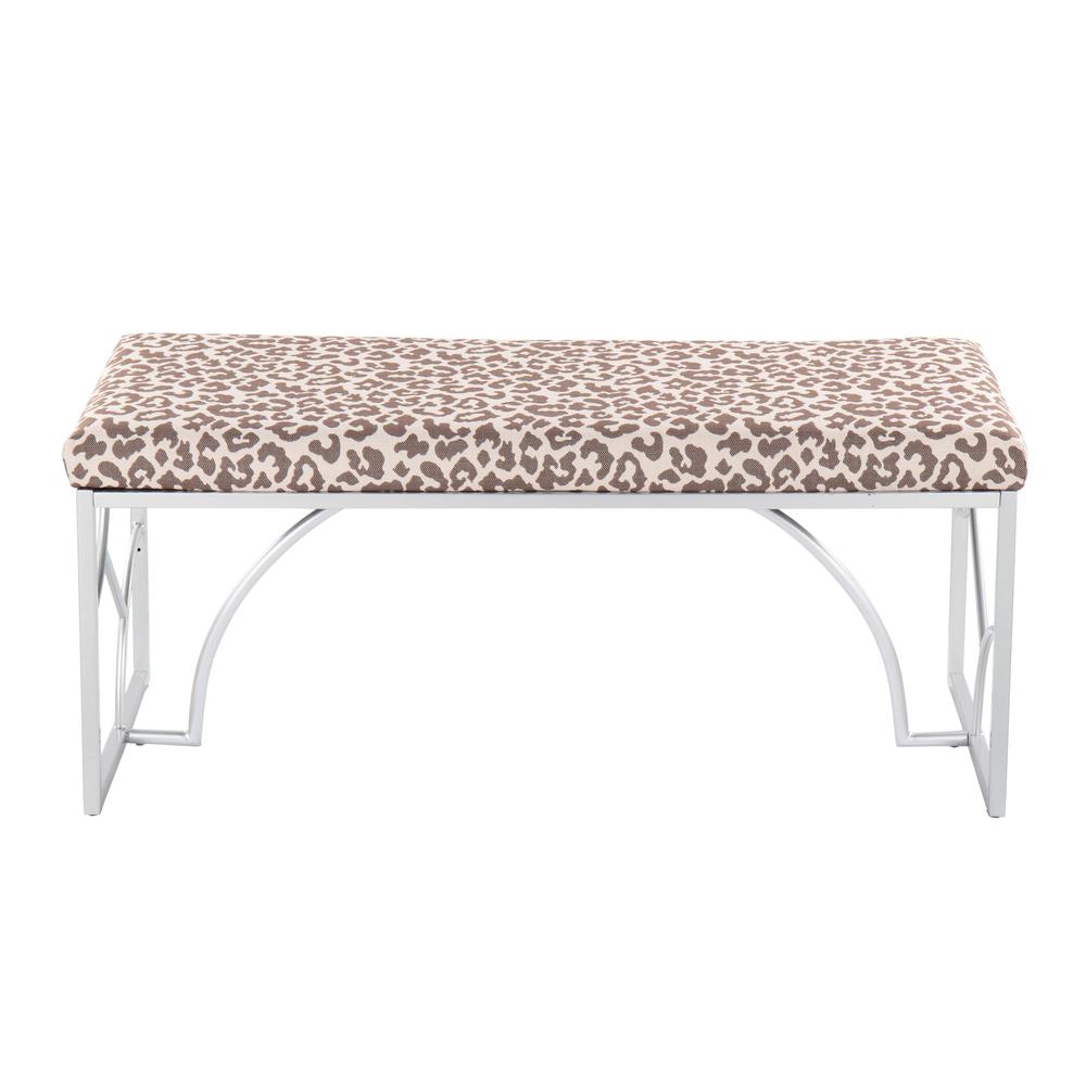 Silver Metal, Beige Leopard Fabric Constellation Bench. Picture 4