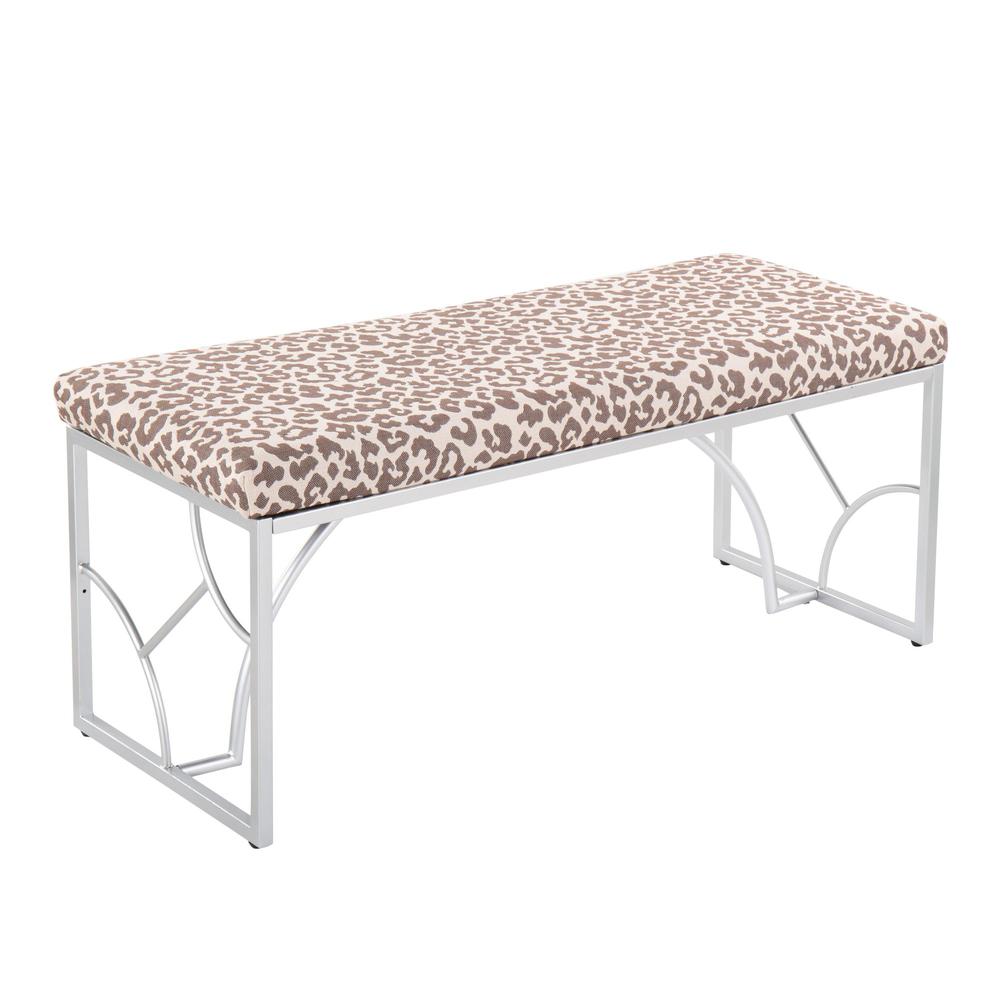 Silver Metal, Beige Leopard Fabric Constellation Bench. Picture 1
