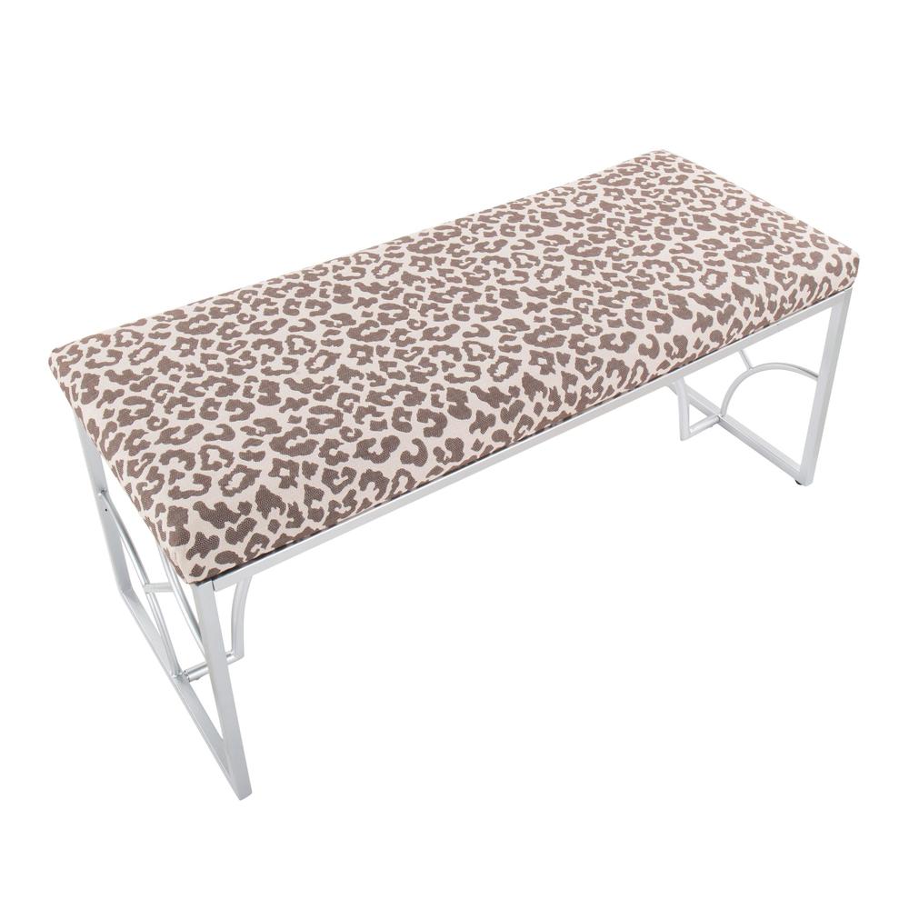 Silver Metal, Beige Leopard Fabric Constellation Bench. Picture 5