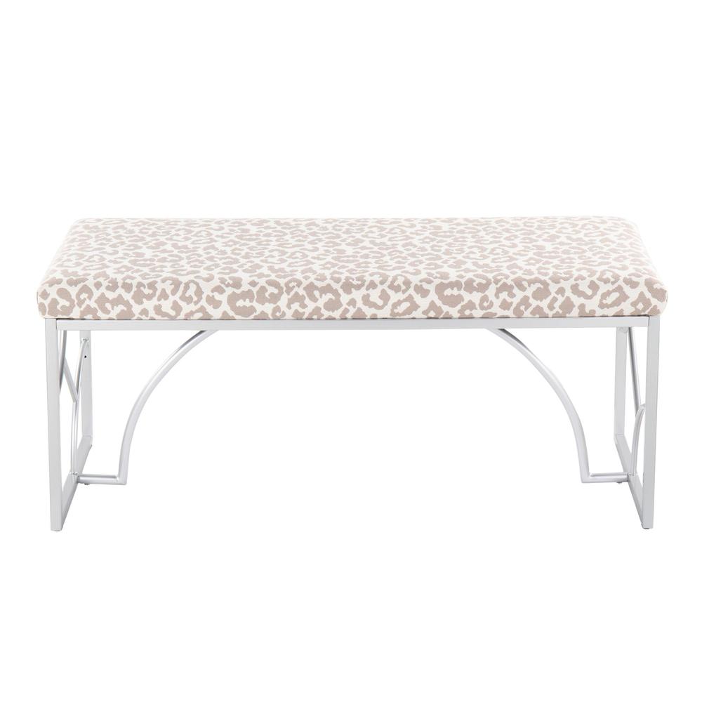 Silver Metal, Grey Leopard Fabric Constellation Bench. Picture 4