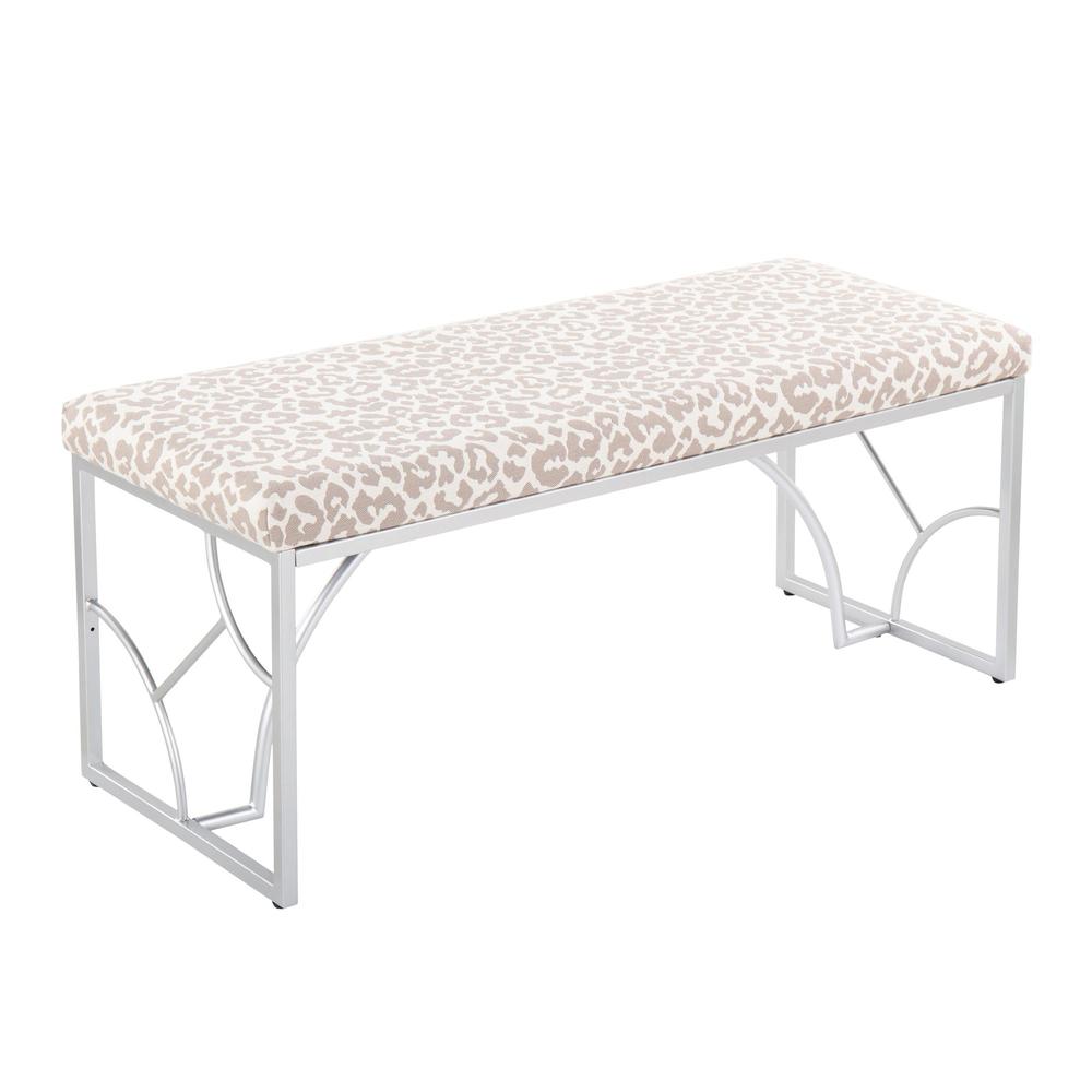 Silver Metal, Grey Leopard Fabric Constellation Bench. Picture 1