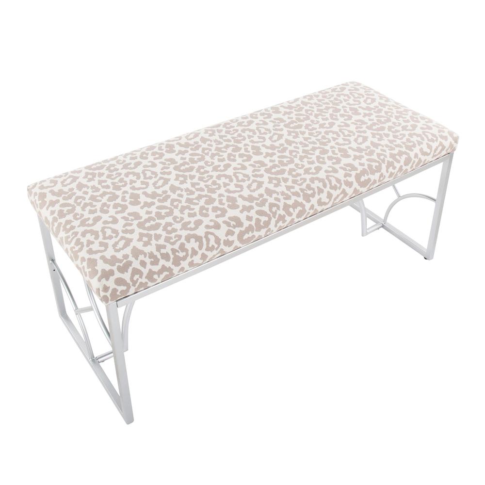 Silver Metal, Grey Leopard Fabric Constellation Bench. Picture 5