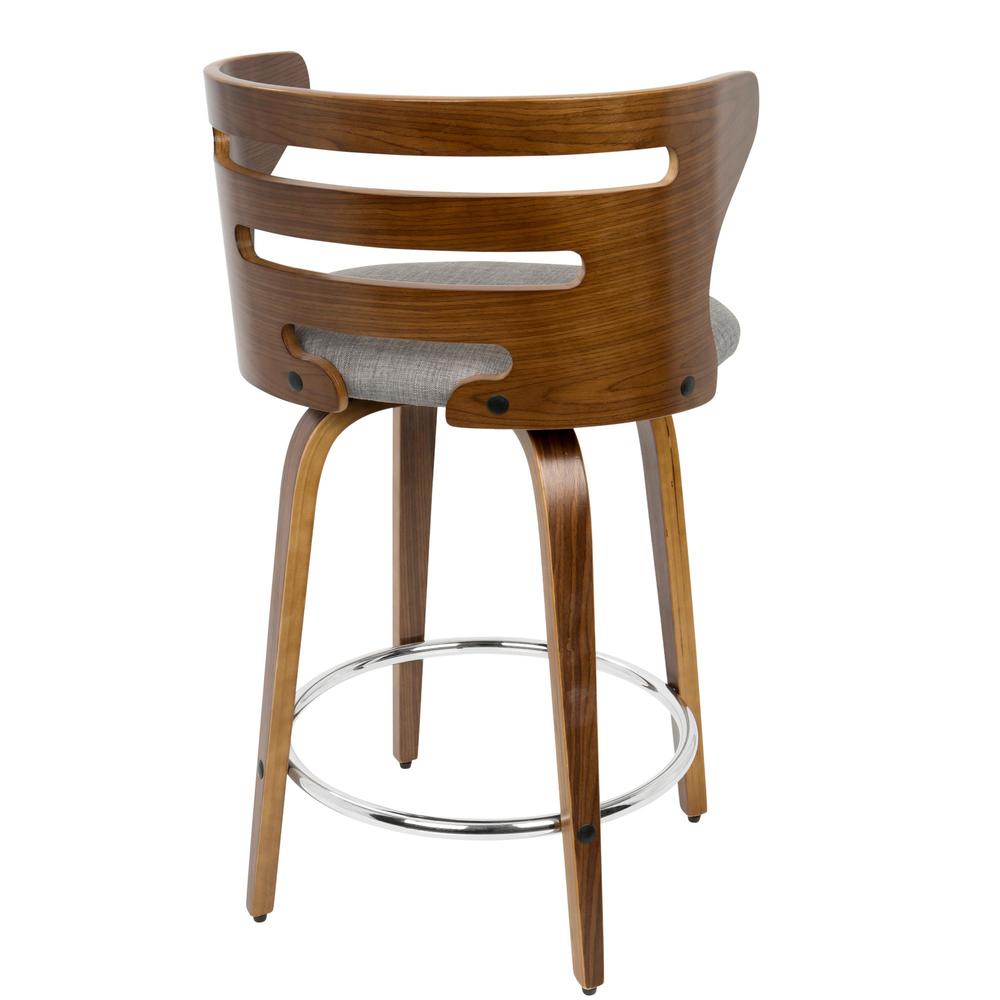 Cosini Mid-Century Modern Counter Stool with Swivel in Walnut and Grey Fabric - Set of 2. Picture 4